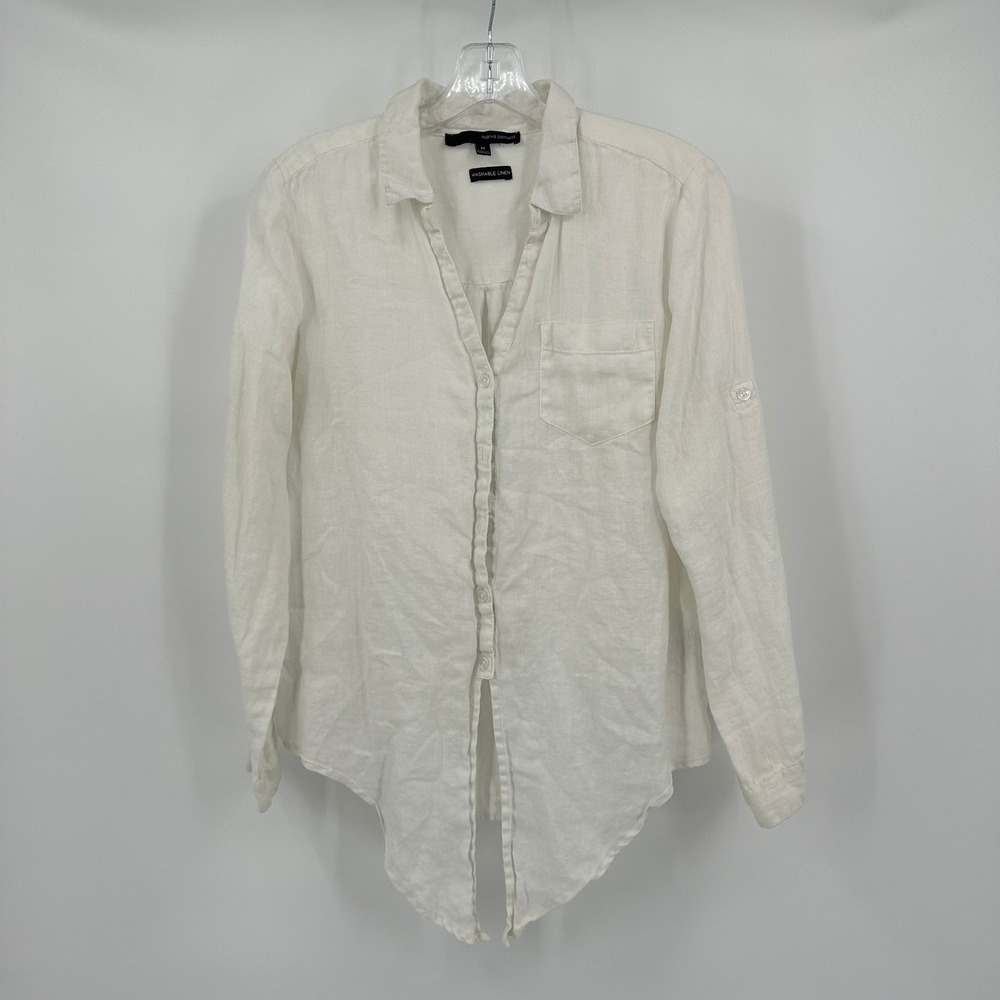 Harve Benard Womens Old Money White Linen Top Size M Coastal Minimalist Summer